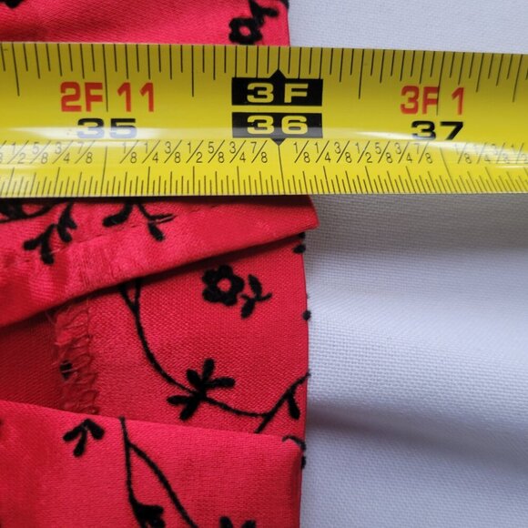 Dani Max 1990s Red Satin Chinese Flowers Flocked Velvet Slip Dress (Size: 8) - Picture 11 of 12